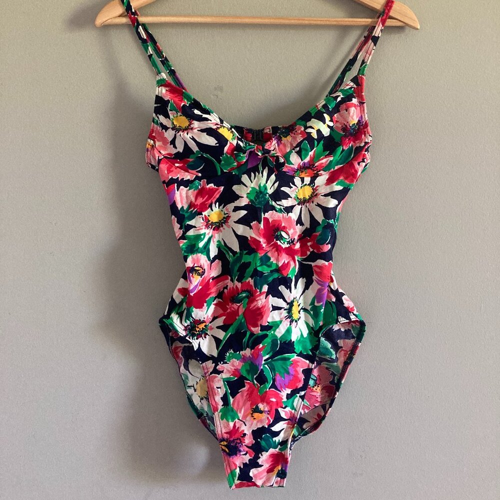 Vintage 80's Sun Streak One Piece Floral Bathing Suit